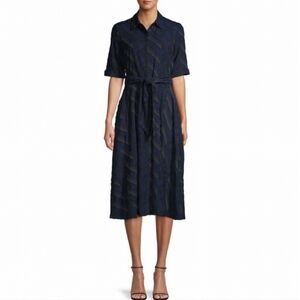 DONNA KARAN Chevron Flare Shirtdress Navy Size 10